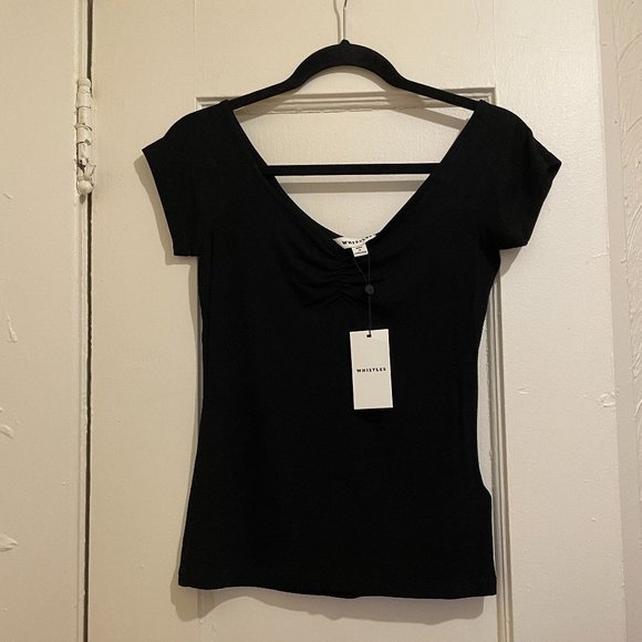 NWT New Whistles Black Gather Front Bardot Rib Top Size UK10/US6 - Picture 5 of 12